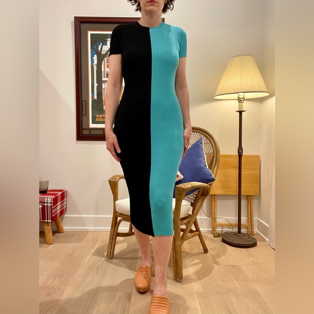 Staud Ribbed dress in Black and Teal